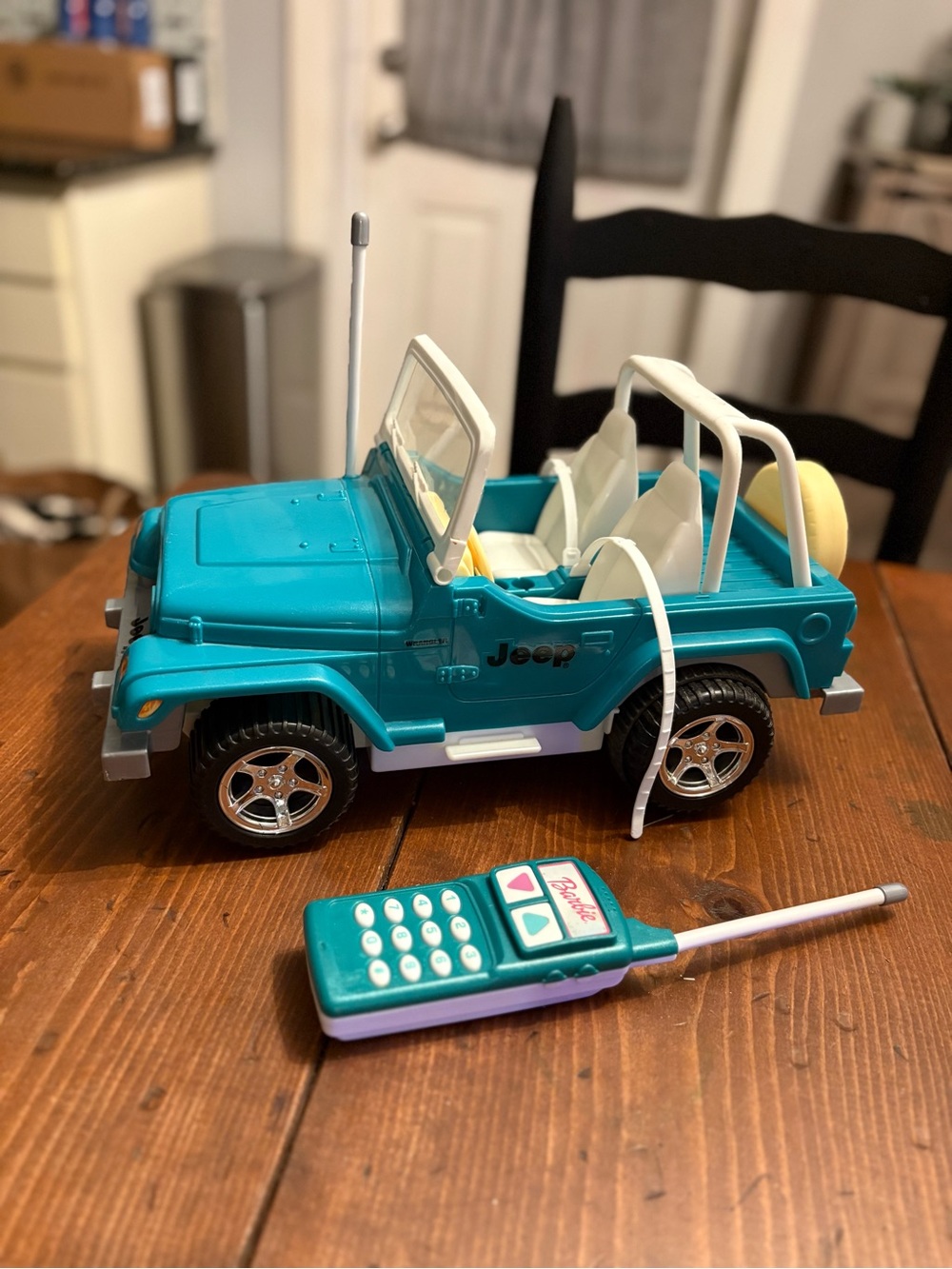 Vintage Remote Control Barbie Jeep Teal Convertible Toy Car, WORKS!!